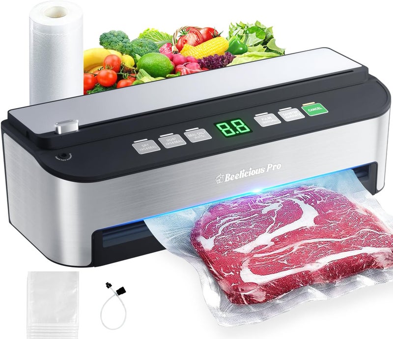 Beelicious Pro PressFree TRUE-Auto Vacuum Sealer Machine, Beelicious 85KPA Fully Automatic 8-IN-1 Food Sealer with Bags Storage, Build-in Cutter, Moist Mode and Air Suction Hose |Sous Vide | Digital Countdown - Image 1
